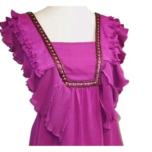 NWT MM Couture Miss Me Womens‎ 90s Ruffle Beaded Top Size Large Pink Fuschia Top